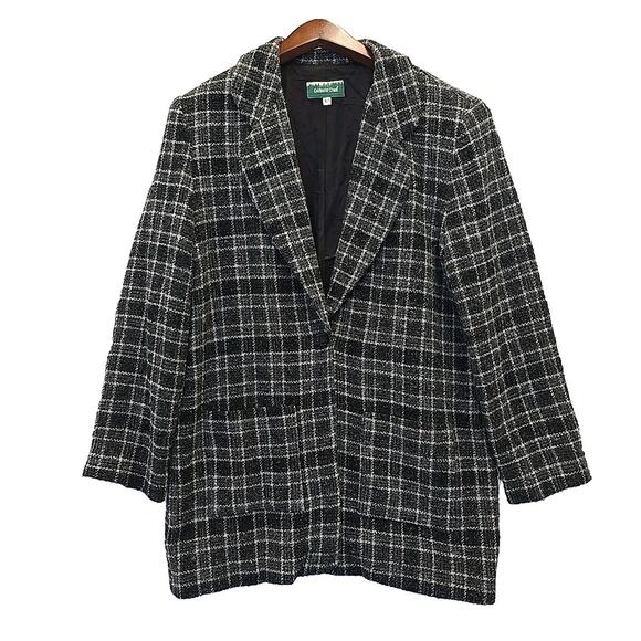 Vtg Coldwater Creek Women Wool Blend Boyfriend Blazer L Tweed Dark Academia USA - Picture 1 of 9